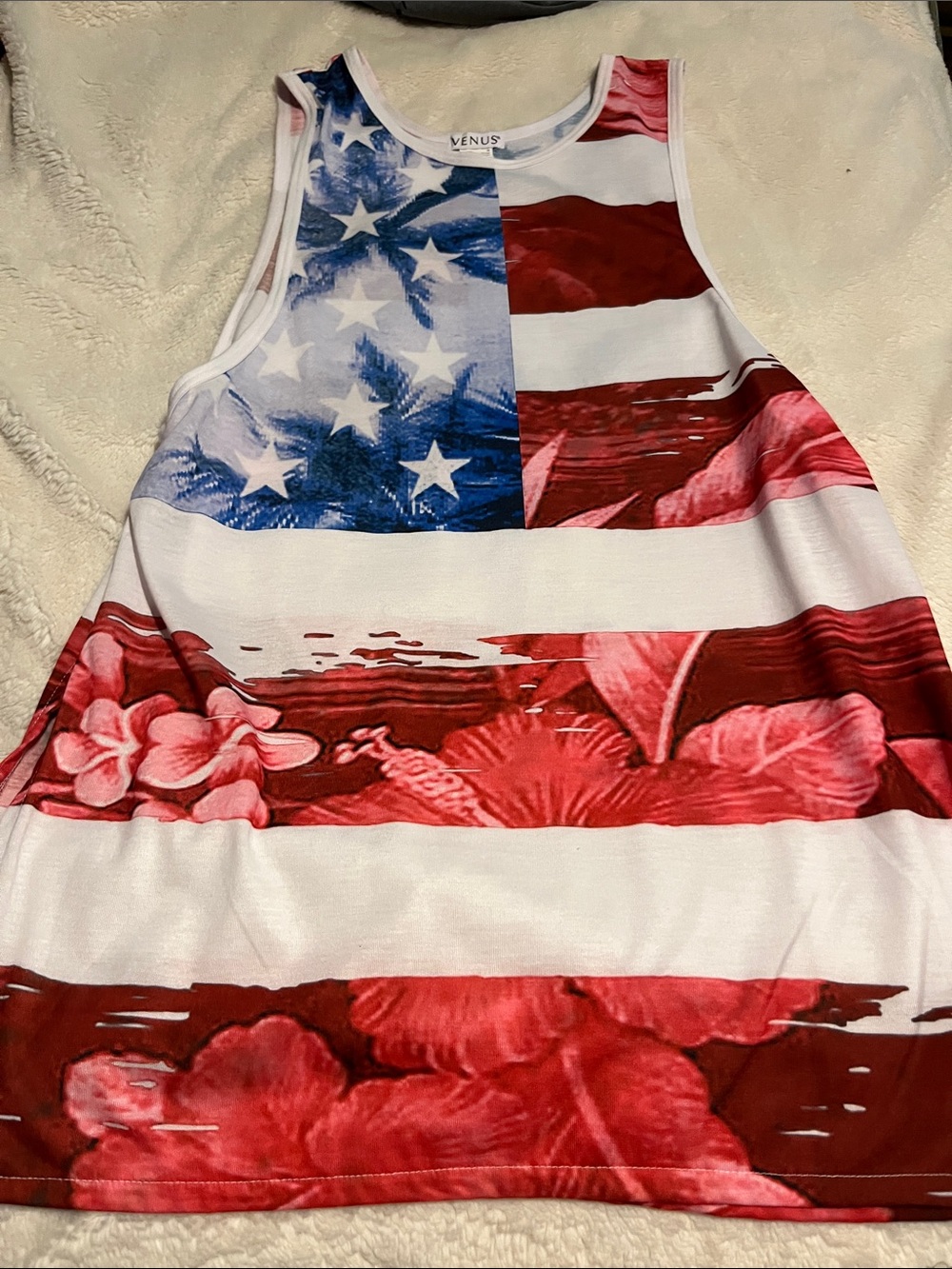VENUS Red, White & Blue American Flag Floral Tank